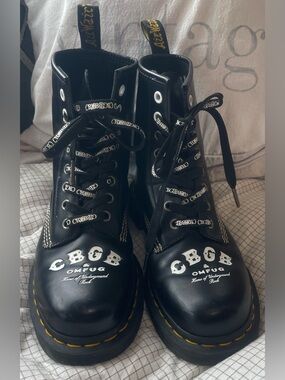 DR MARTEN*Rare* CBGB OMFUG*Black Grunge Punk Combat Boots 7